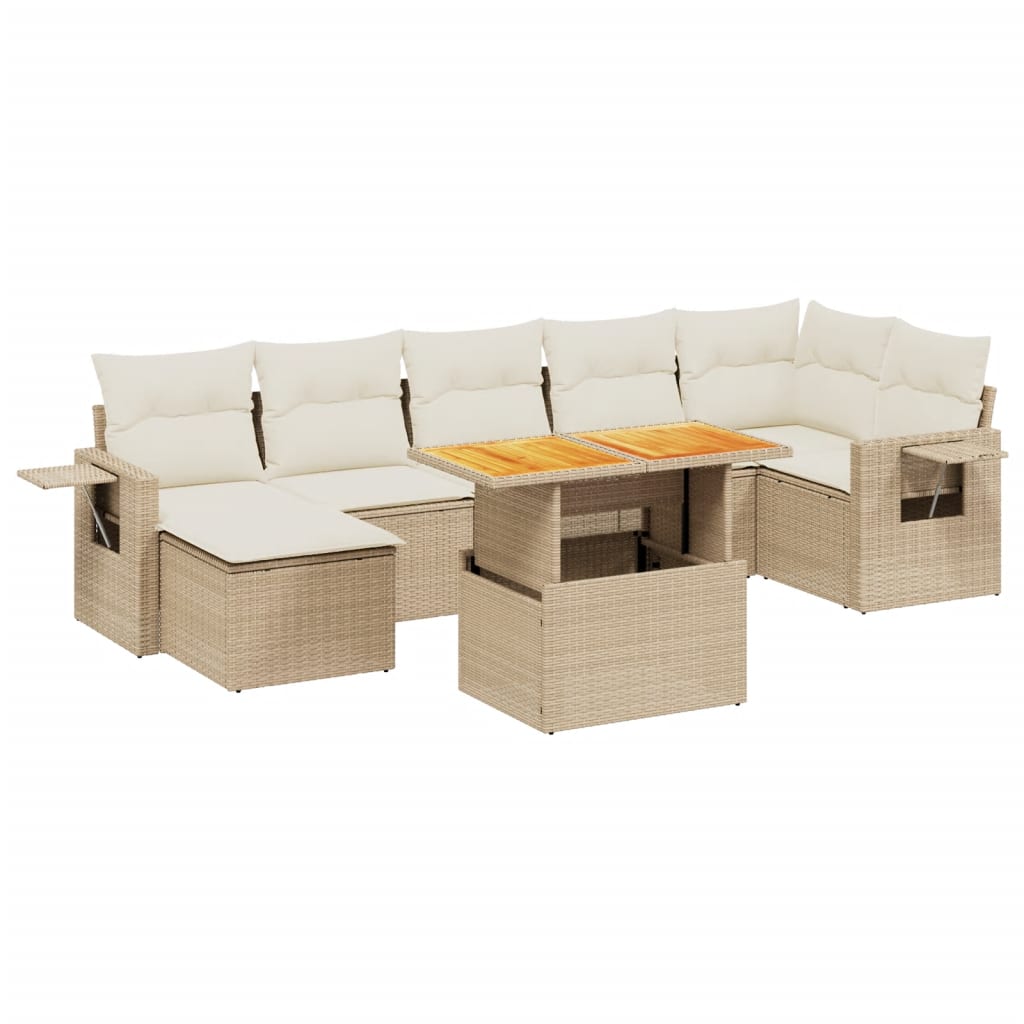 8-tlg. Garten-Sofagarnitur mit Kissen Beige Poly Rattan